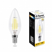 Свеча LED 7.0W E14 2700K Feron диммируемая филамент LB-166