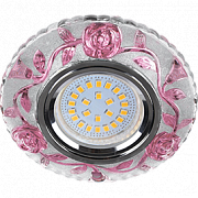 Ecola MR16 LD7071 GU5.3 искристый с подсветкой "Розы" Прозрачный и Розов/Хром, FP16CREFB (10/50)
