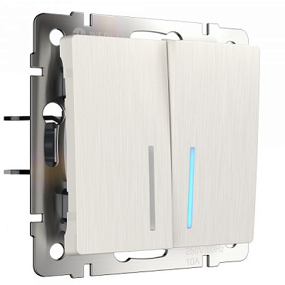 Werkel W1120113 Выключатель двухклавишный с подсветкой (перламутровый рифленый)