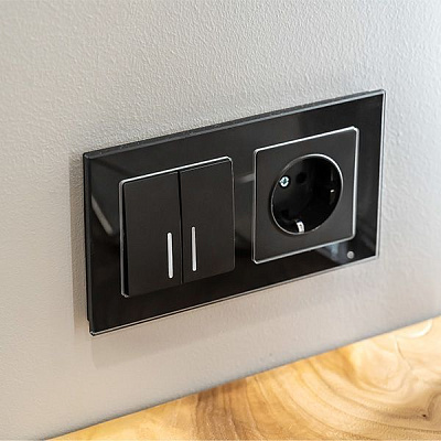 Werkel W1120108 Выключатель двухклавишный с подсветкой (черный матовый)