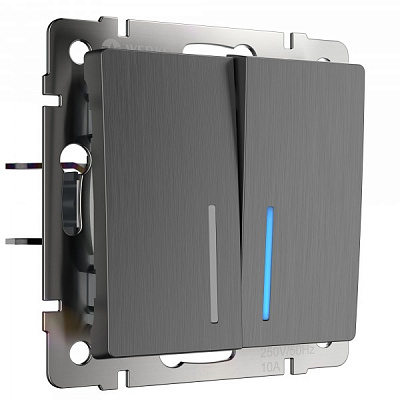 Werkel W1120104 Выключатель двухклавишный с подсветкой (графит рифленый)