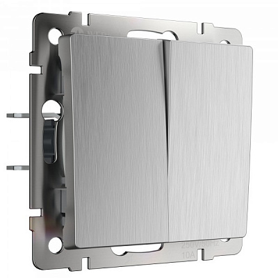 Werkel W1120009 Выключатель двухклавишный (серебряный рифленый)