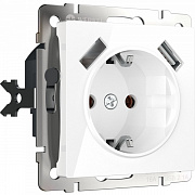 Werkel W1171501 Розетка с заземлением, шторками и двумя разъемами USB (белая)