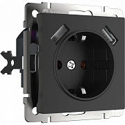 Werkel W1171508 Розетка с заземлением, шторками и двумя разъемами USB (черный матовый)
