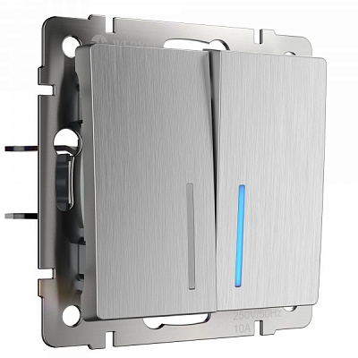 Werkel W1120109 Выключатель двухклавишный с подсветкой (серебряный рифленый)