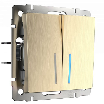 Werkel W1120110 Выключатель двухклавишный с подсветкой (шампань рифленый)